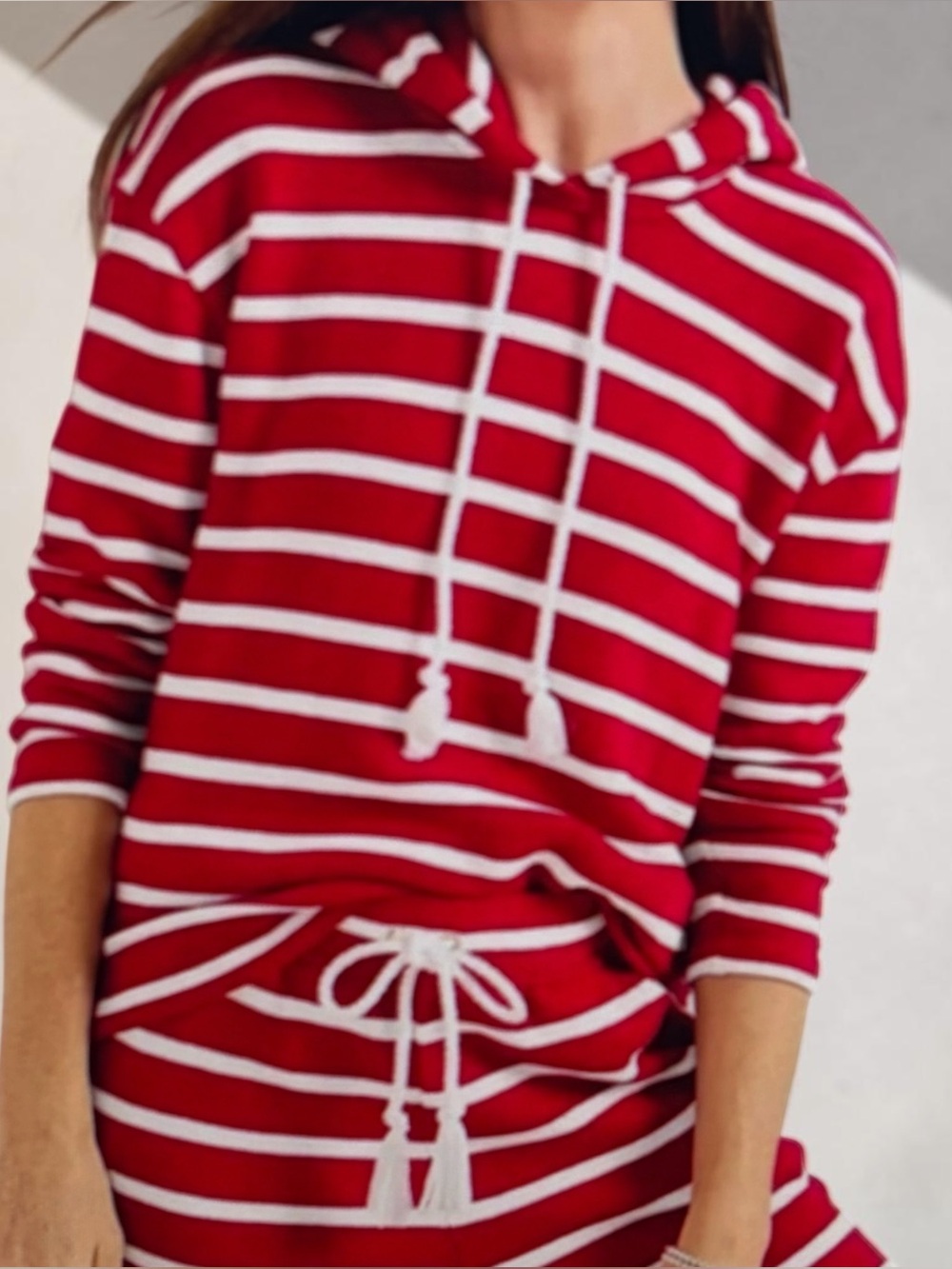 New Talbots Beach Terry Hoodie Luna Stripe Red White Womens 2X